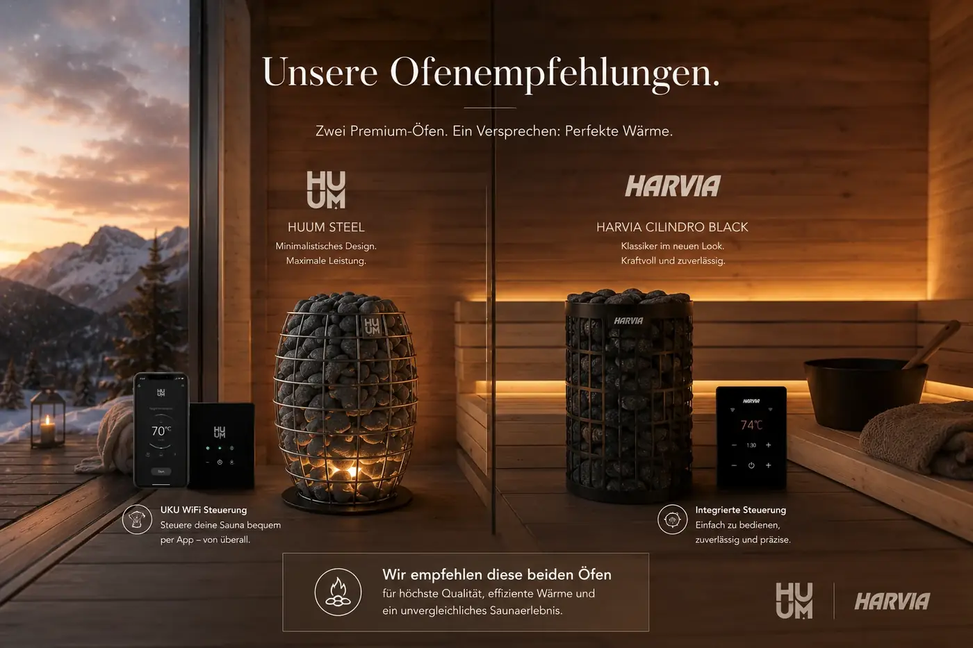 Unsere Ofenempfehlungen – HUUM Steel & Harvia Cilindro Black