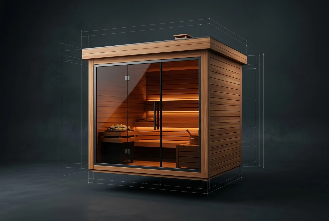 Individuelle 3D-Planung einer maßgefertigten Gartensauna aus Südtirol